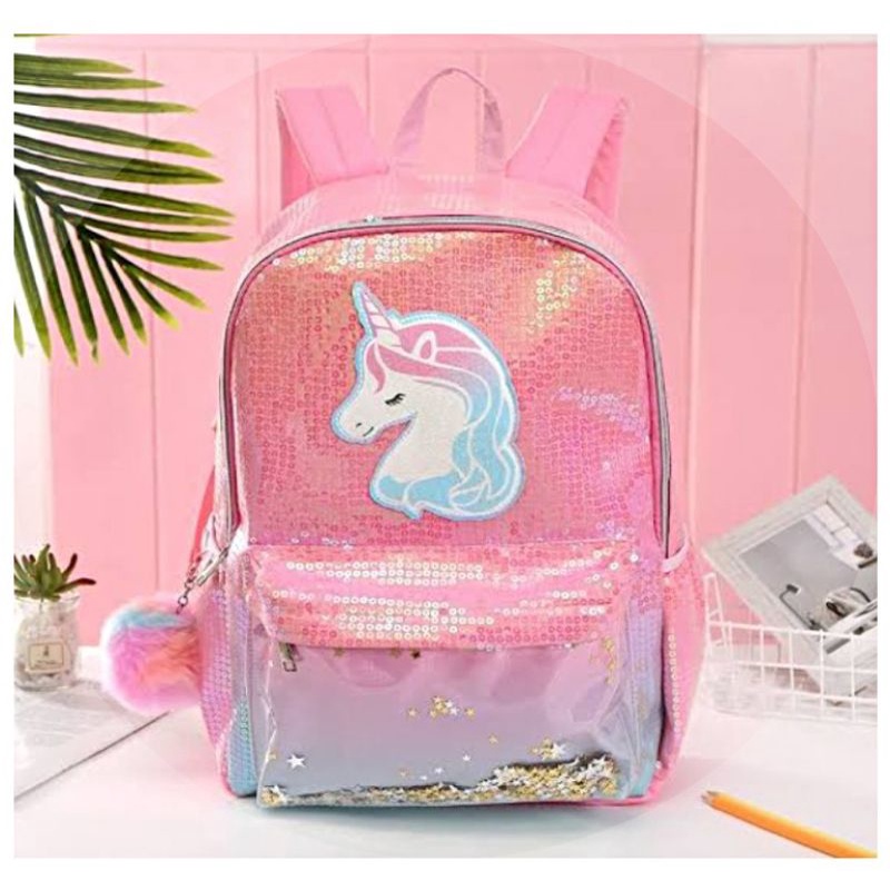 Justice pink ombre glitter sequin backpack-tas ransel justice