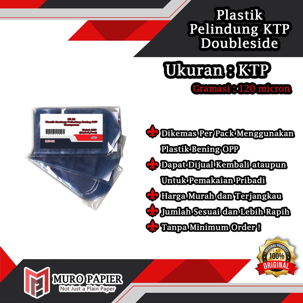 

( PER PAK - ISI 20 ) Plastik Pelindung KTP dan ID Card Doubleside 150 Micron - by Muro Papier