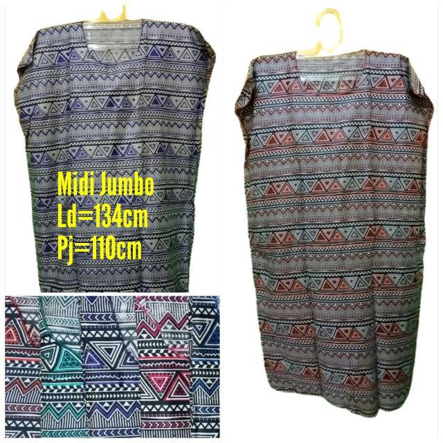 MOTIF TERBARU Dress Midi Jumbo Dasar Hitam Corak Random