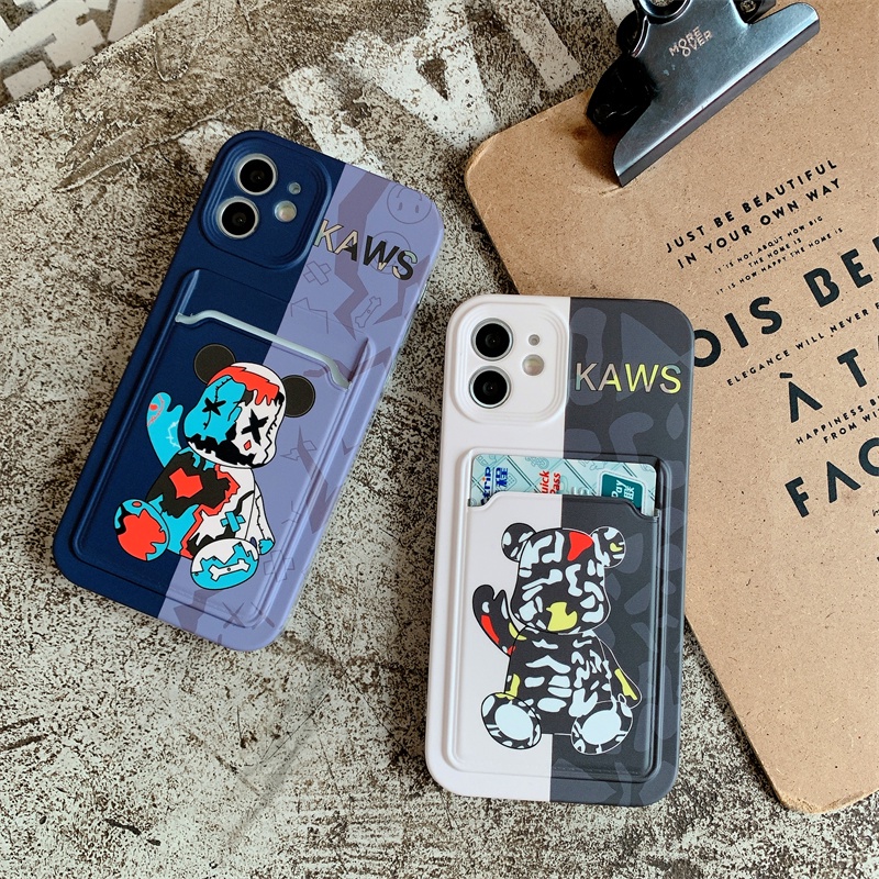 Tren Jahitan Kekerasan Beruang Case iPhone 11 13 12 Pro Max Xs Max XR 7 8 Plus Se2020 Card Case Portable Drop Pelindung Case