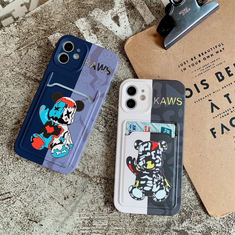 Tren Jahitan Kekerasan Beruang Case iPhone 11 13 12 Pro Max Xs Max XR 7 8 Plus Se2020 Card Case Portable Drop Pelindung Case