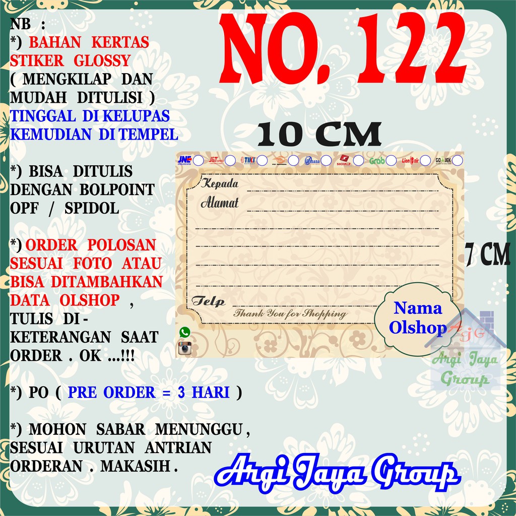 

Stiker Pengiriman - Sticker Alamat Olshop Murah Nomer 122 - 10x7 cm - Glossy