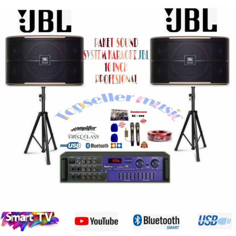 PAKET SOUND KARAOKE JBL 10 INCH AMPLIFIER BLUETOOTH USB MIC WIRELESS
