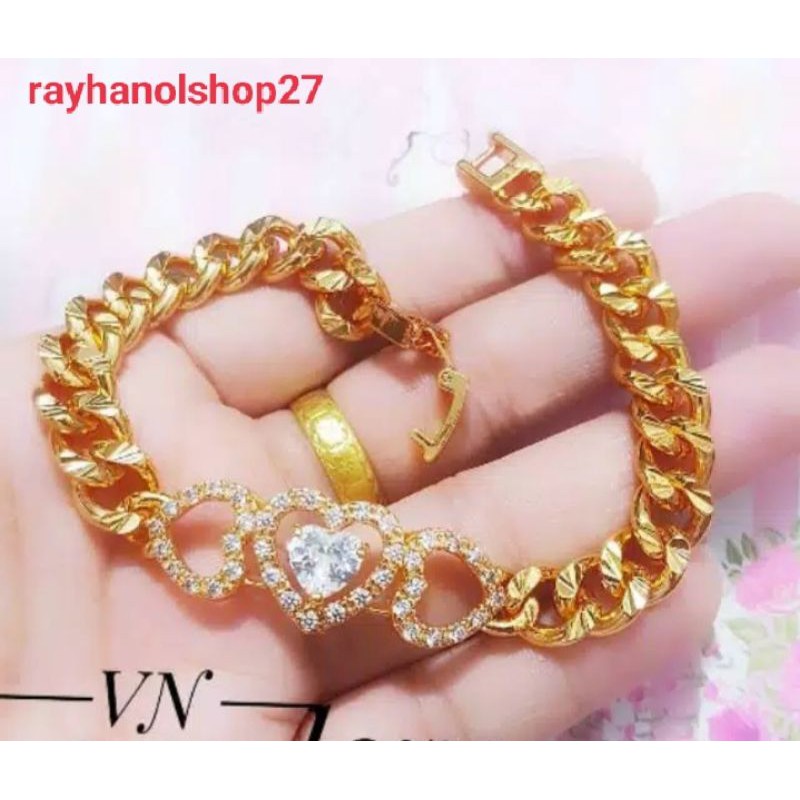 Perhiasan Gelang tangan lapis emas 22k love permata