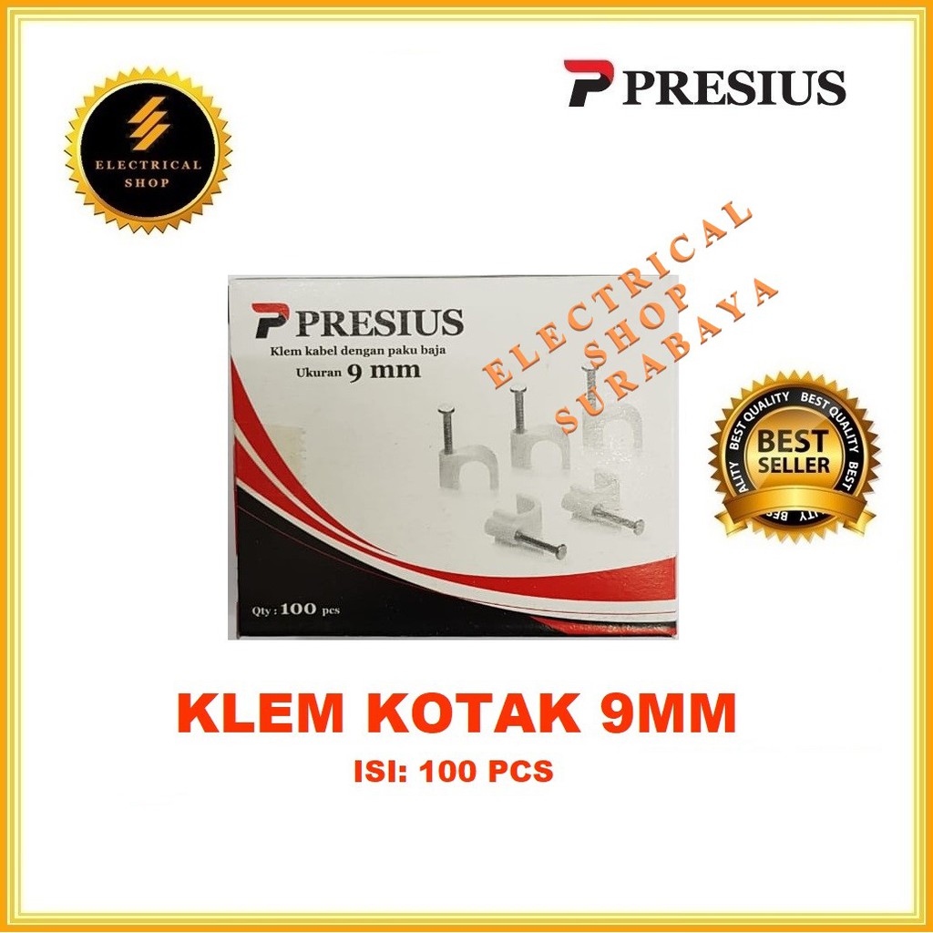 PRESIUS KLEM KABEL PAKU BAJA BETON NO 9 MM (KEMASAN KOTAK ISI 100 PCS) (GROSIR) ASLI ORIGINAL 9MM