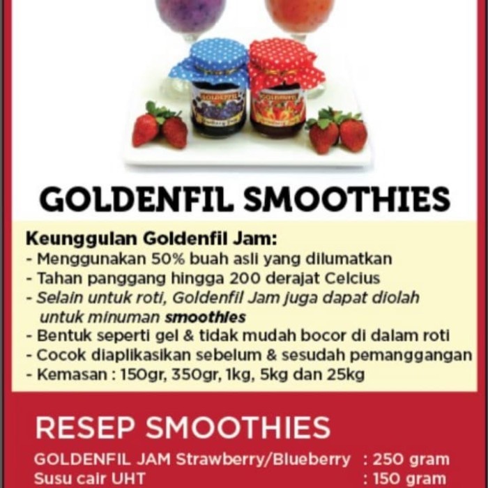 

SELAI- GOLDENFIL STRAWBERRY JAM 1KG (50% BUAH ASLI) SELAI STRAWBERRY -SELAI.