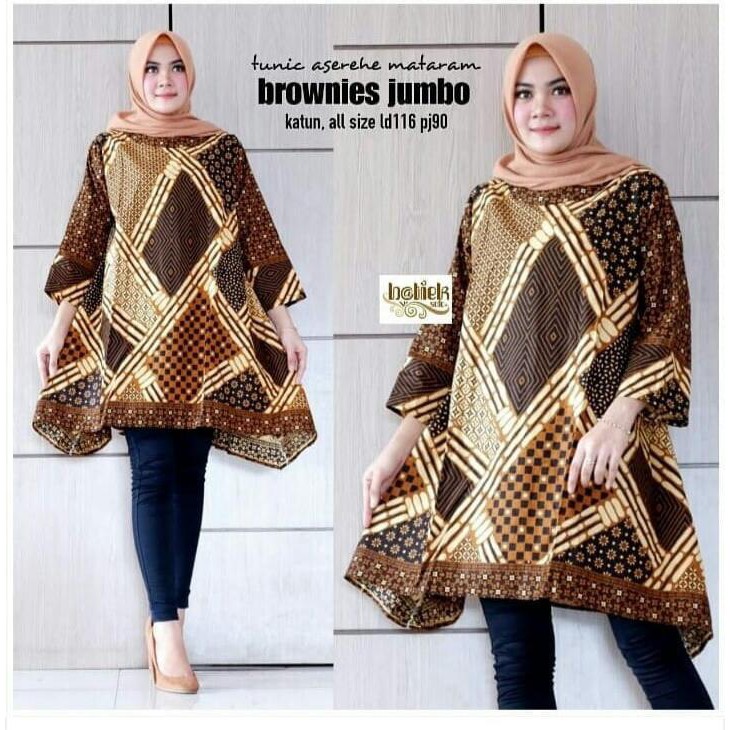 Tunic Aserehe Mataram Brownies Jumbo Big Size Wanita Batik Modern Premium Atasan Super Besar Motif Klasik Mozaik