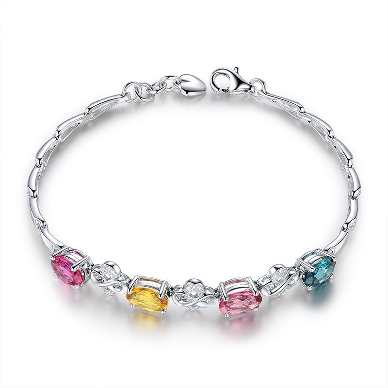 Gelang 925 Silver Hias Batu Permata Warna-Warni Bahan Stainless Gaya Eropa Amerika