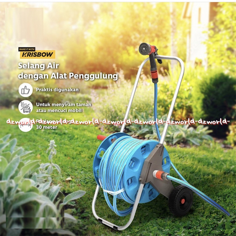 Krisbow Selang Panjang 30M bisa digulung Selang Gulung Pakai Roda Hose Reel Wheel Hose Garden