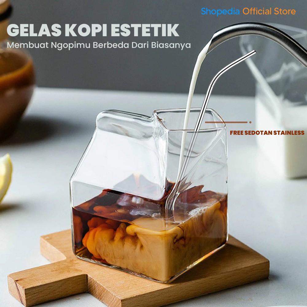 Gelas Kopi Estetik Kaca Desain Unik Kotak Susu Mug Coffe Gelas Kopi Estetik Kaca Desain Unik Kotak Susu Mug Coffe