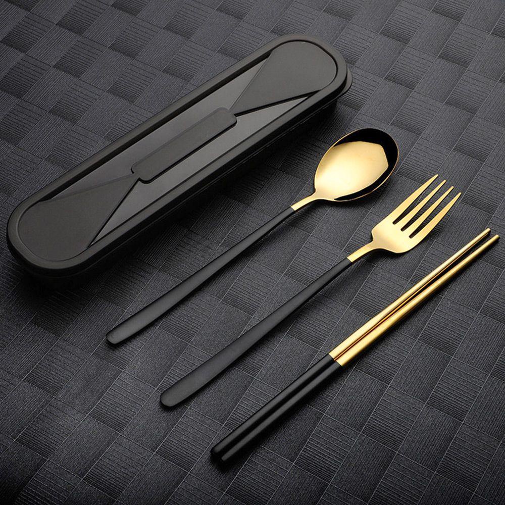 Top Cutlery Set Outdoor Lunch Stainless Steel Dapat Digunakan Kembali Dengan Kotak Peralatan Makan