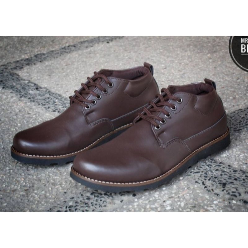 BOND BROWN |WOLF x JOE| Sepatu Semi Boots Pria Casual Vintage Semi Kulit Asli Kerja Kantor Oxford Trendy