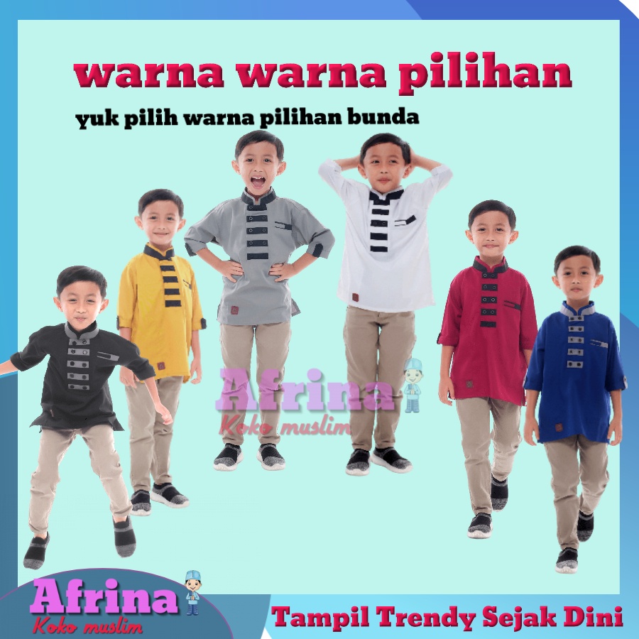 Baju koko muslim anak laki laki lengan 3/4 new Arra bahan toyobo fodu series aliyar