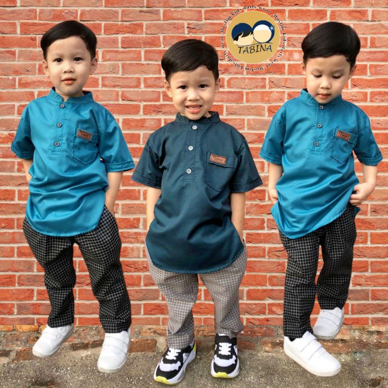 Setelan Koko Kurta Anak Sampai Remaja Laki Laki Lengan Pendek Brand Tabina Seri Omar Bahan Toyobo usia 2 tahun hingga 15 tahun