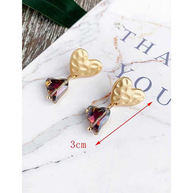 LRC Anting Tusuk Fashion Alloy Diamond Heart Earrings F55854