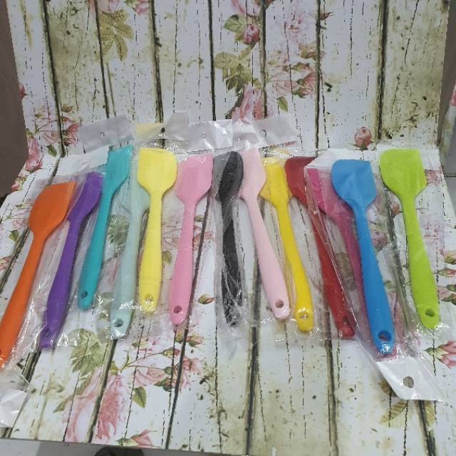 SPATULA KECIL GEPENG color small rubber spatula non sambungan / spatula kecil 21cm food grade