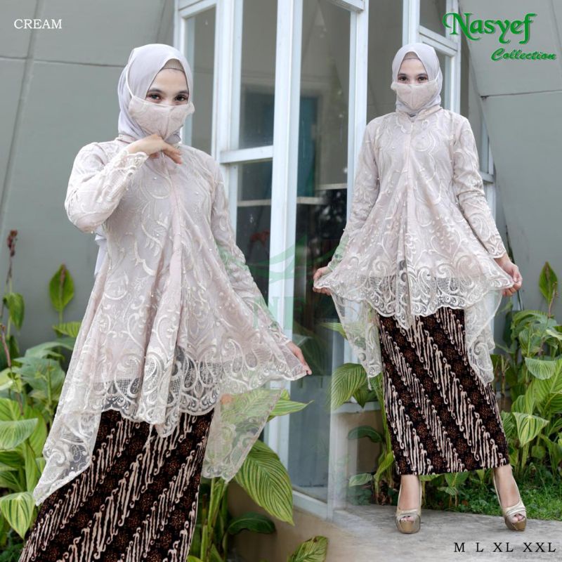 SETELAN KEBAYA MODERN - KEBAYA WISUDA - KEBAYA PESTA - KEBAYA BROKAT - KEBAYA MODERN - KEBAYA AKAD-1 SET CREAM
