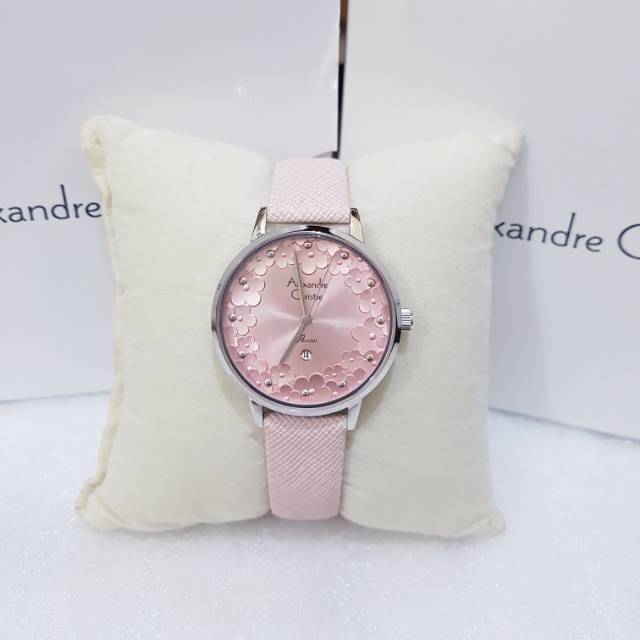 JAM TANGAN WANITA ALEXANDRE CHRISTIE AC 2794 SILVER TALI PINK ORIGINAL