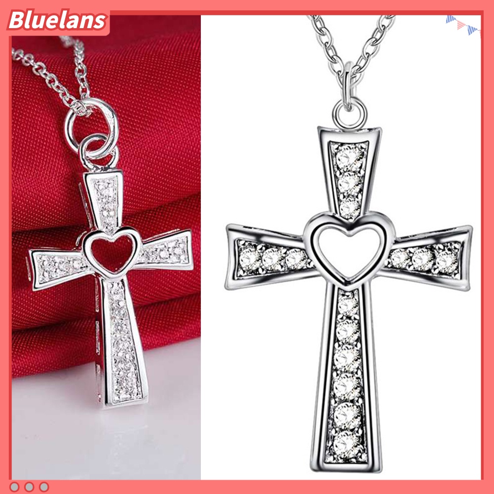 Bluelans Women Men Fashion Cross Necklace Hollow Heart Cocktail Party Wedding Jewelry