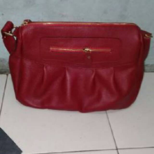 tas kulit garut maroon