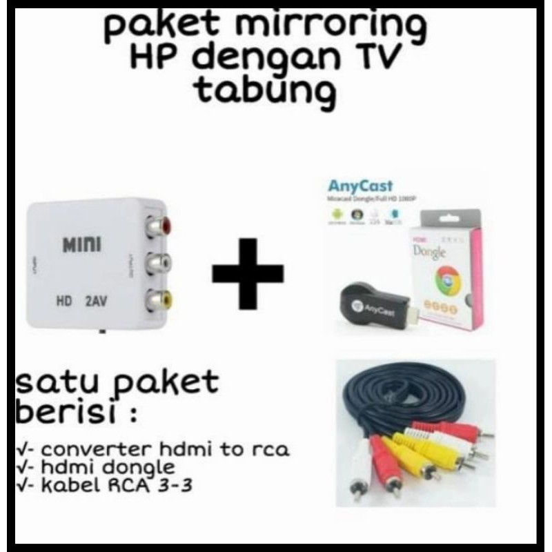 PAKET DONGLE +TO AV RCA KONVERTER DARI HP KE TV TABUNG