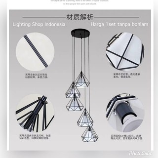 Lampu gantung void tangga diamond kain 5in1 minimalis Lampu gantung void tangga diamond kain 5in1 minimalis