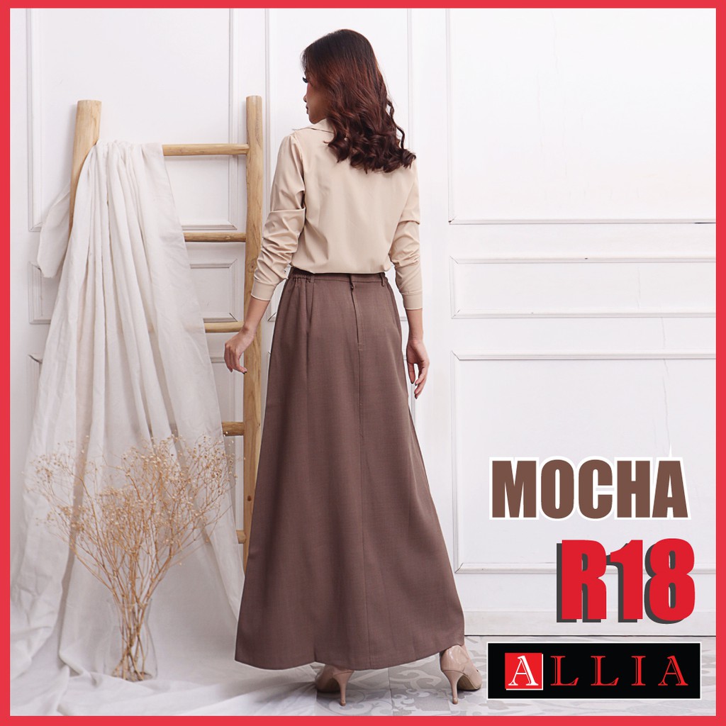 Rok A Line / R18 Mocha / Rok bahan panjang / Rok panjang wanita