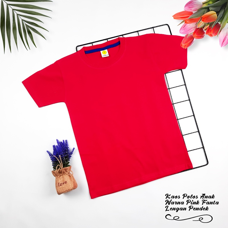 KAOS POLOS ANAK PREMIUM ECOSOFT COTTON | KAOS UNISEX BISA COWOK CEWEK | WARNA PINK FANTA - PENDEK