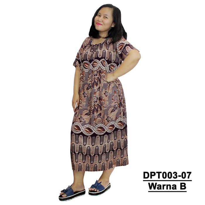 Daster Jumbo Lengan Pendek Batik, Piyama Jumbo,Leher Kerut (DPT003-07) - WARNA A