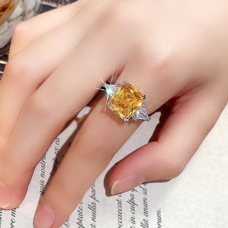 Fancyqube Cincin Bentuk Geometri Warna Silver Hias Cubic Zirconia Kuning Untuk Wanita