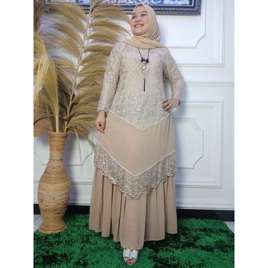 Gamis Mekar Ceruty LR / Kebaya Gamis Tingkat Runcing / Dress Brokat / Kebaya Kondangan / Gamis Pesta Mewah