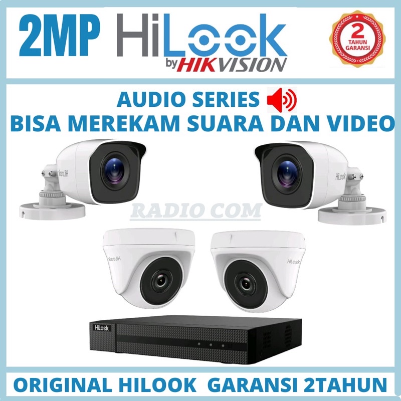 paket cctv hilook audio 4 channel 4 kamera hilook 2mp 1080p bisa merekam suara dan video