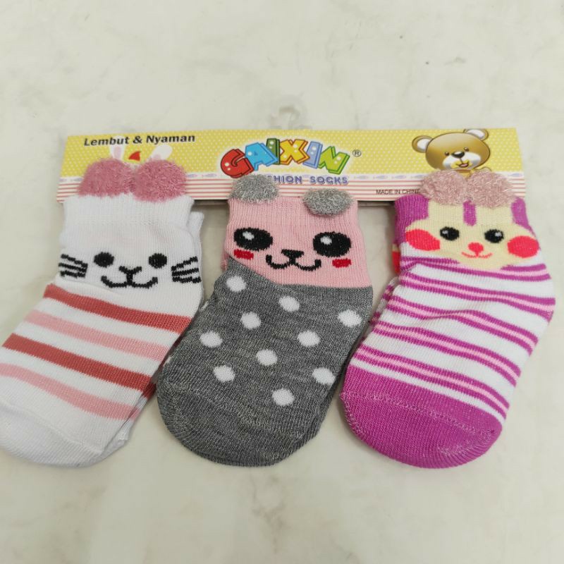 SS - ( 3 in 1 ) 3 Pasang Kaos Kaki Bayi 0 - 2 th / Kaos Kaki Boneka / Kaos Kaki Lipat