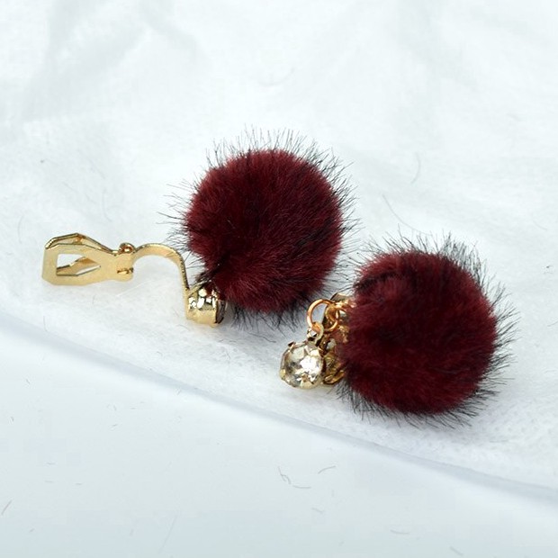 Anting Klip Tanpa Tindik Bentuk Bola Geometris Warna Pink Putih Untuk Wanita