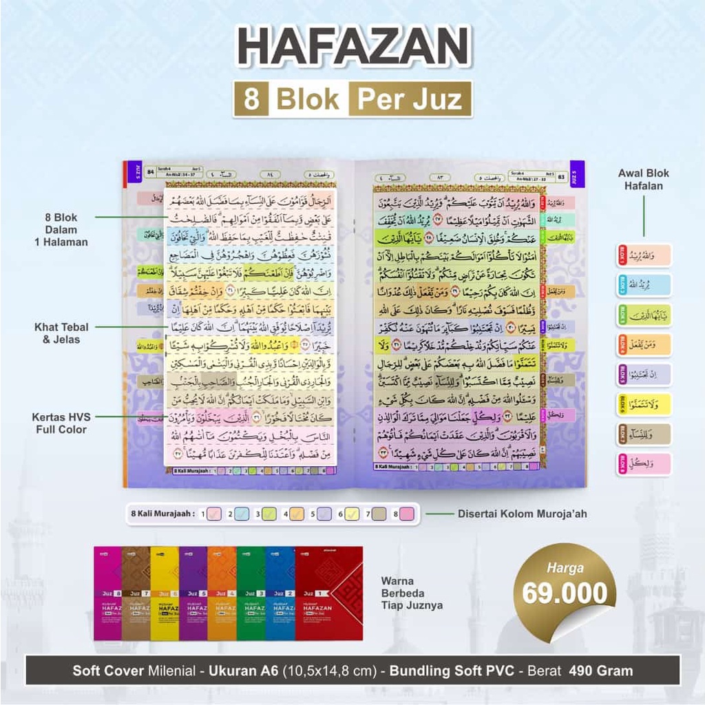 Al-Quran Hafalan : HAFAZAN PER JUZ ukuran A6 Komplit 30 Juz (Al-Qosbah)