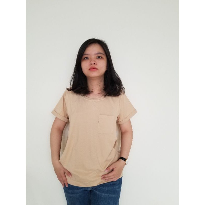 Baju menyusui lengan pendek oriana shirt in beige
