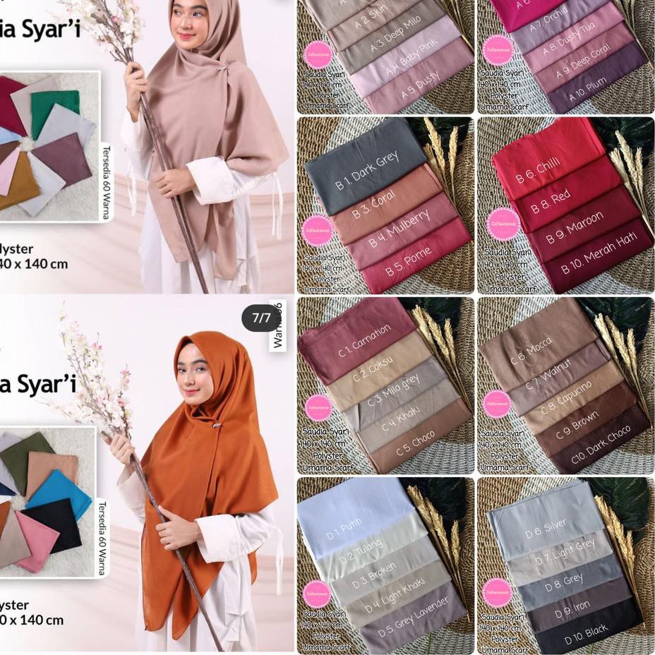 HARGA GROSIR >> Segi Empat Saudia Syari by Umama Scarf - Jilbab Segi Empat Jumbo Syari bahan katun