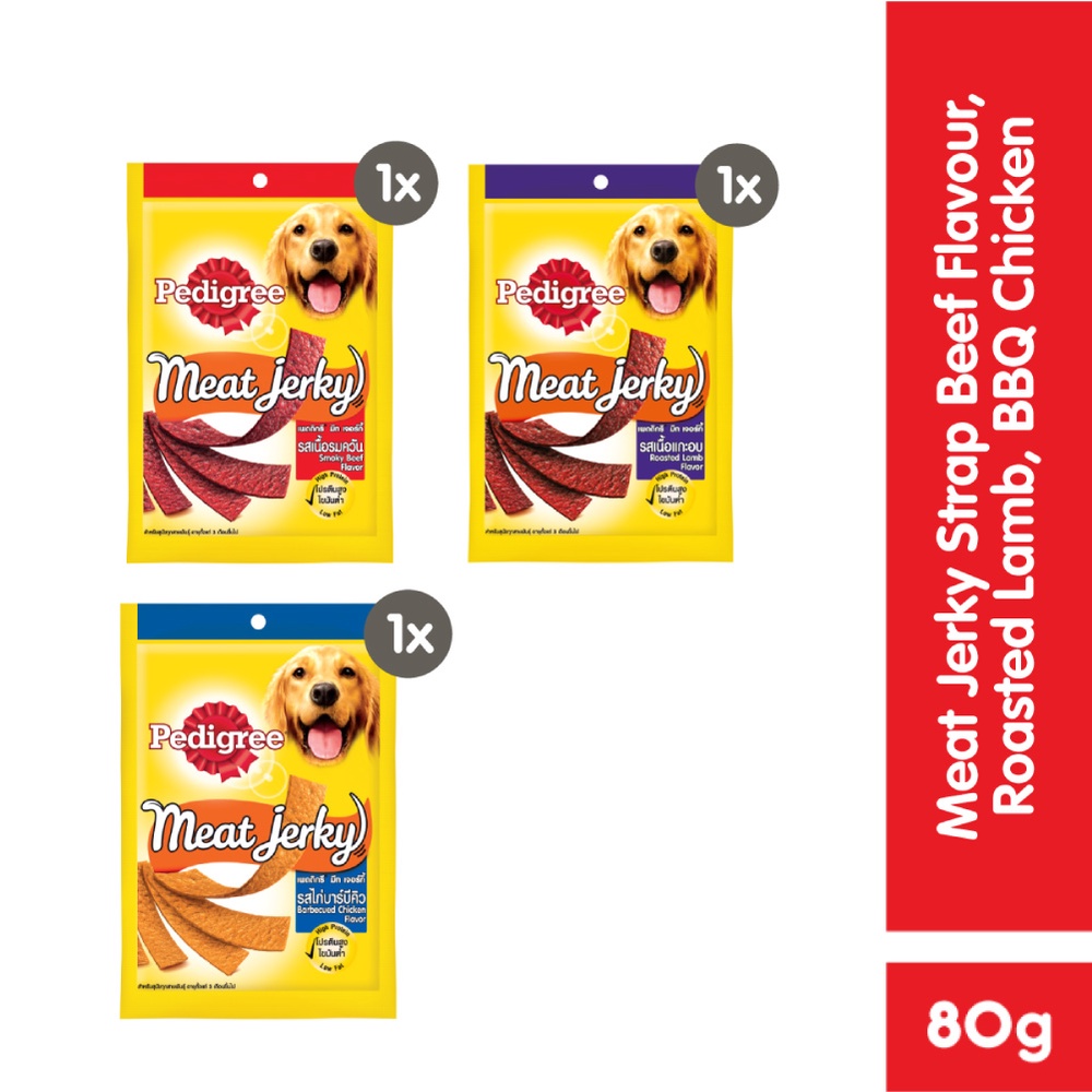 PEDIGREE® Meat Jerky Strap rasa Lamb + Beef + Chicken 80gr