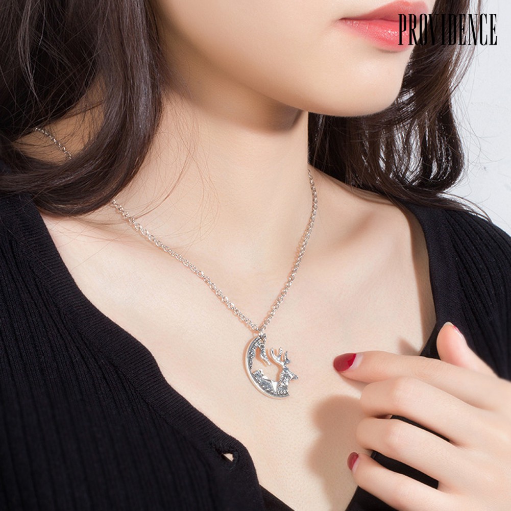 Providence 2Pcs Deer Puzzle Disc Pendant Alloy Clavicle Chain Necklace Couple Lover