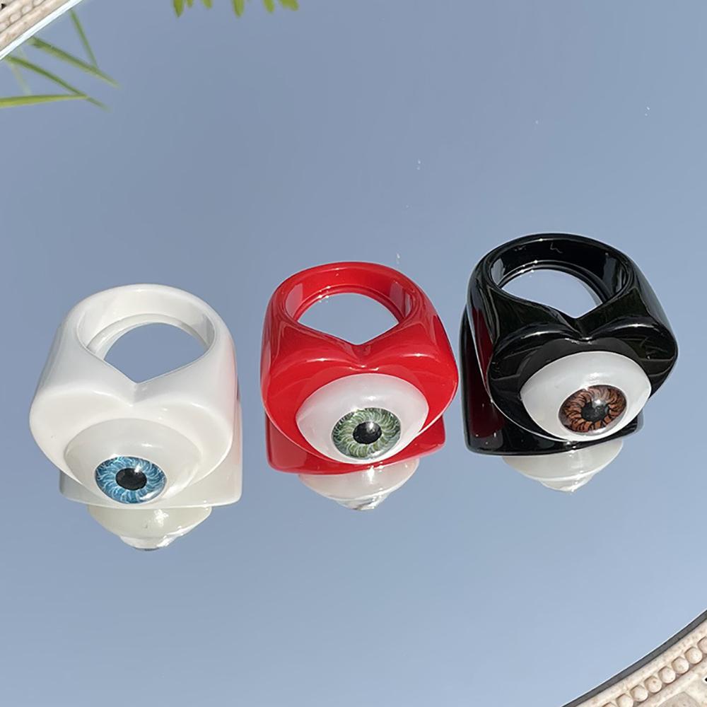 Nickolas1 Cincin Resin Aesthetic Kreatif Wanita Gaya Goth Gaya Dingin Punk Demon Eye Ring