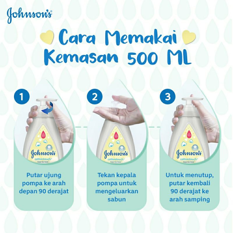 Johnson's Cotton Touch Top-To-Toe Wash Pump / Sabun+Shampoo Bayi 500ml / 200ml