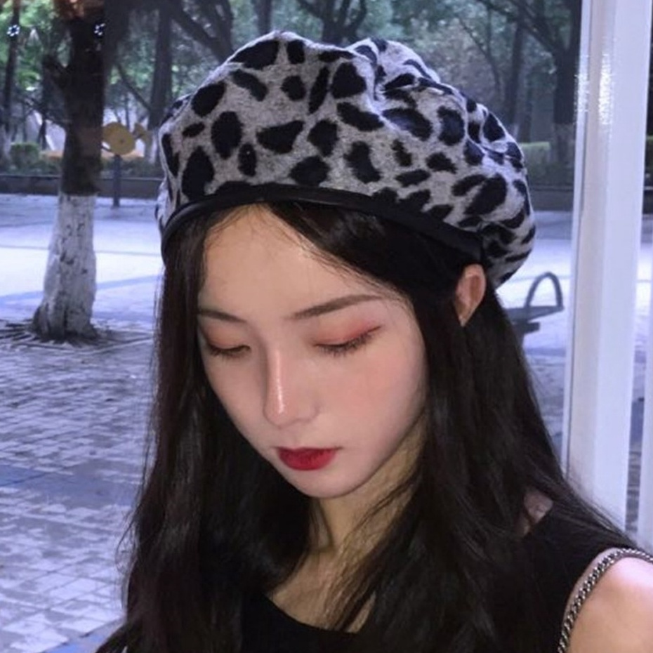 TBLE topi beret leopard macan tutul harimau baret hat pelukis retro vintage import korea