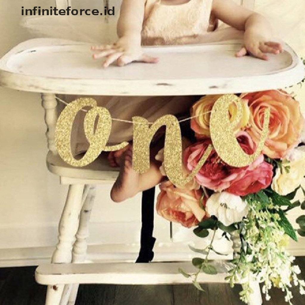 (Infiniteforce.Id) Banner Glitter One Untuk Dekorasi Pesta Ulang Tahun Ke1