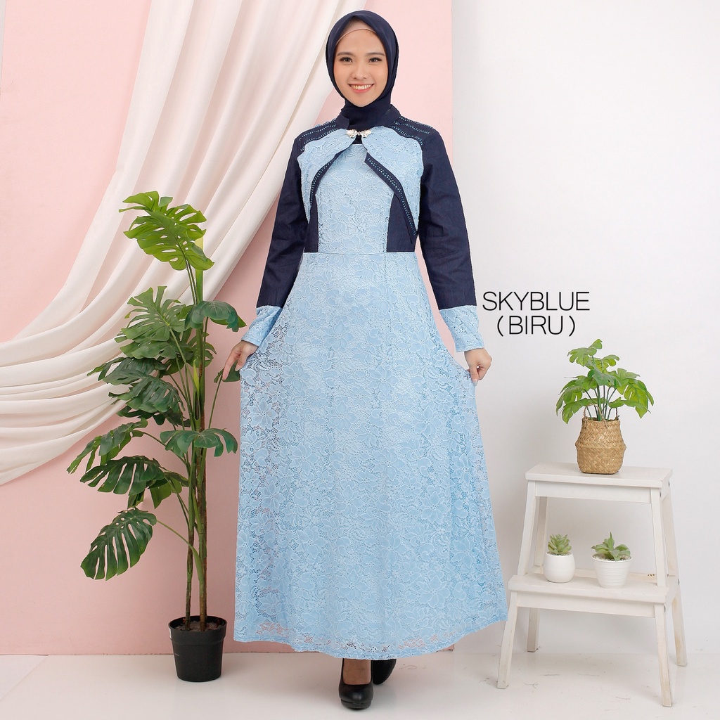 Gamis BRUKAT gamis jeans gamis muslim wanita/ gamis rompi/  baju muslim brukat jeans H001