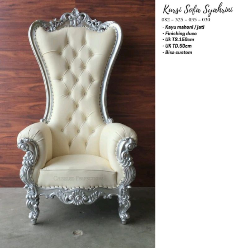 Kursi Sofa Jati Single Minimalis Mewah Ukir Elegant Cat Duco Putih Modern