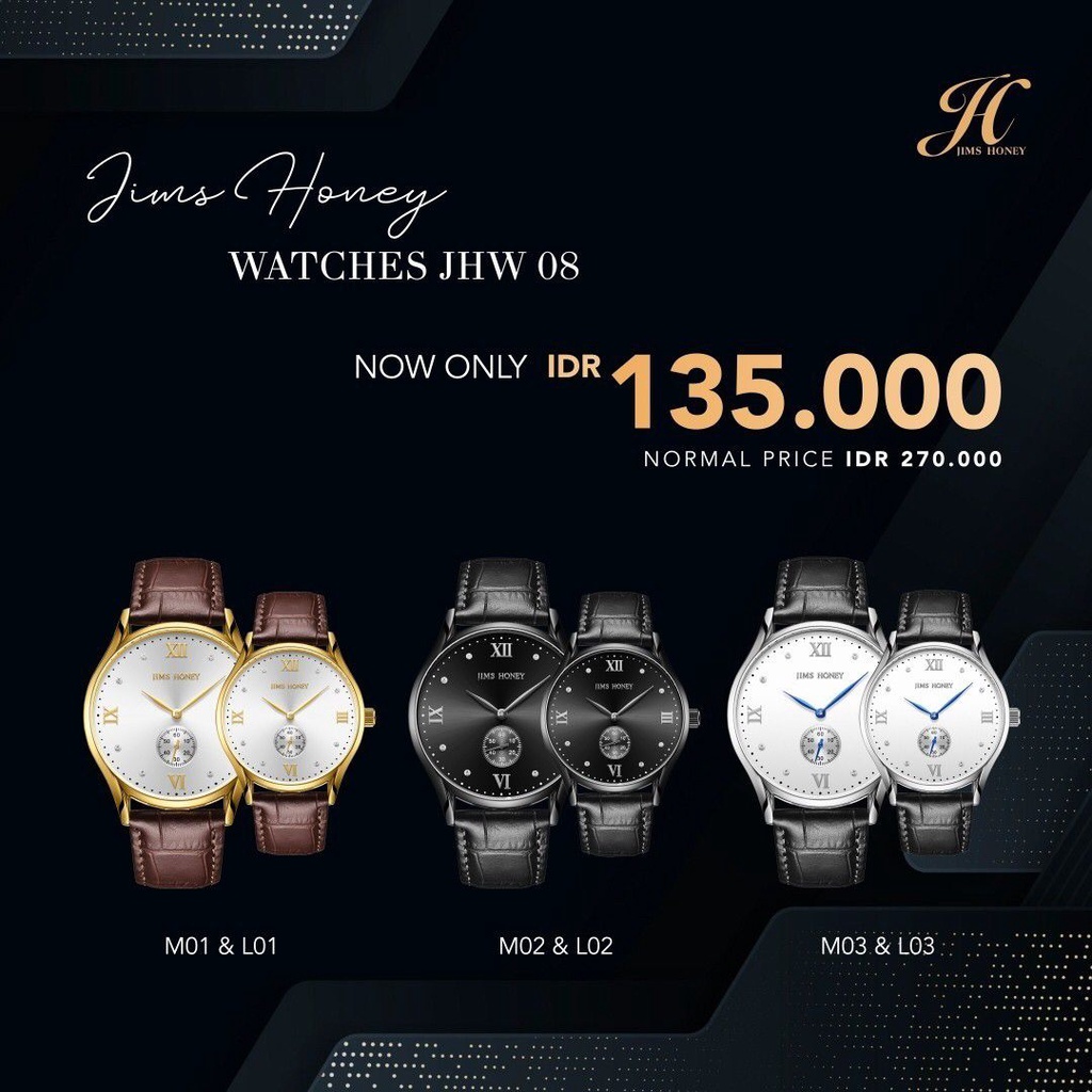 Jam Tangan Couple Pria Wanita Jimshoney Jhw 08 Original Jims Honey Arloji Murah Pasangan Jam Strap kulit