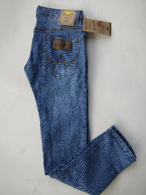 Jeans dsitro panjang melar model slimfit warna biru size 27-32