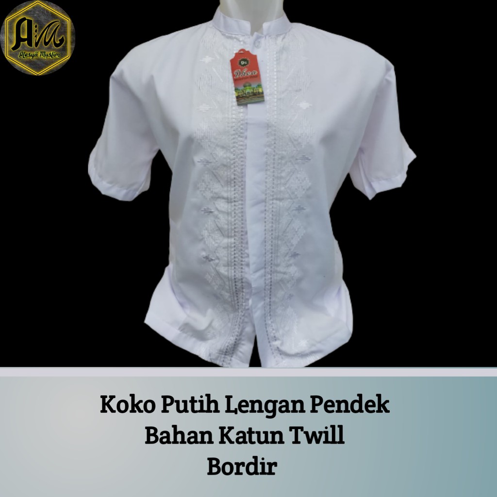 Baju Koko Bordir Putih Katun Twill Lembut/Harga Grosir/Best Seller/Bisa Bayar Di Tempat