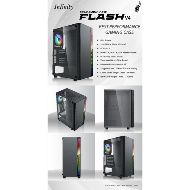 Casing Infinity Flash V4 Tempered Glass ATX mATX Gaming Case