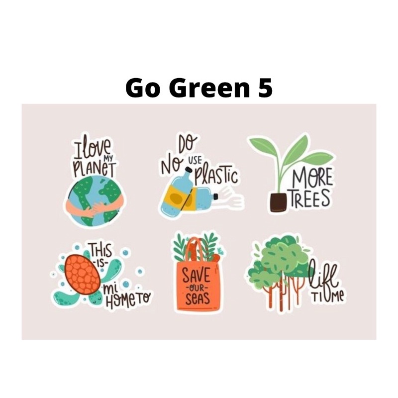 Sticker Pack Go Green Sticker Save Earth Sticker No Plastic Stiker Hp/Laptop Murah Aesthetic